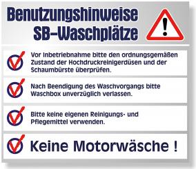 Benutzungshinweise SB-Waschplätze Schild
