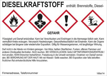 Gefahrstoffaufkleber (Dieselkraftstoff) für Zapfsäulen 10 Stück