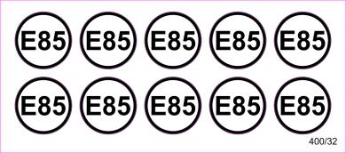 10 Aufkleber für Zapfpistolen "E 85" (Ø 13 mm) 
