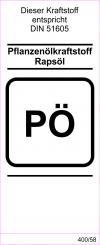 Kraftstoff DIN-Aufkleber "Pflanzenölkraftstoff Rapsöl" 