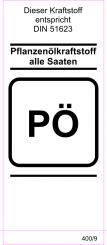 Kraftstoff DIN-Aufkleber "Pflanzenölkraftstoff alle Saaten" 