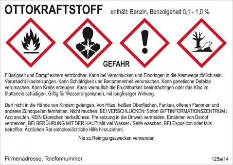 Gefahrstoffaufkleber (Ottokraftstoff) für Zapfsäulen 10 Stück