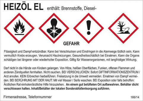 Gefahrstoffaufkleber (Heizöl EL) für alle Gebinde 105 x 74 mm / 1 Stück