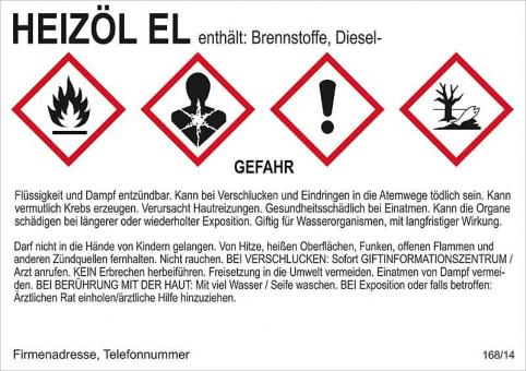 Gefahrstoffaufkleber (Heizöl EL) für alle Gebinde 210 x 148 mm / 1 Stück