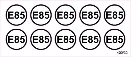 10 Aufkleber für Zapfpistolen "E 85" (Ø 13 mm) 